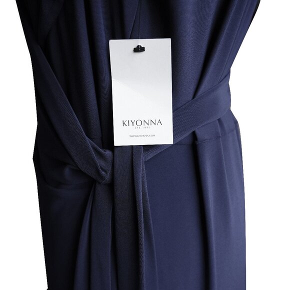 Kiyonna Blue Wrap Dress Navy Bridesmaid A Line Sweetheart Fit Flare Essential - Picture 10 of 11